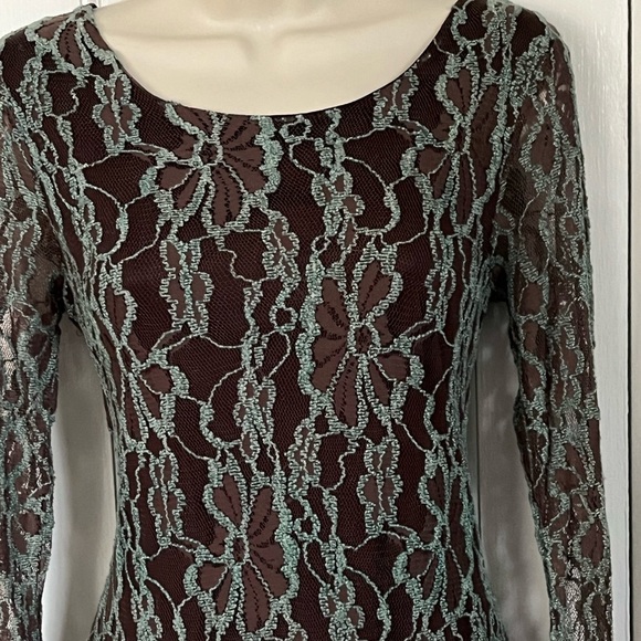 NWT Anthropologie A’reve Lace Romantic Dress Teal Brown Long Sleeve Size Small - Picture 3 of 16